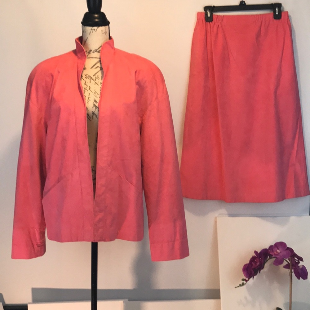 Vintage Samuel Robert 2pc Coral Skirt Suit Set Size 12